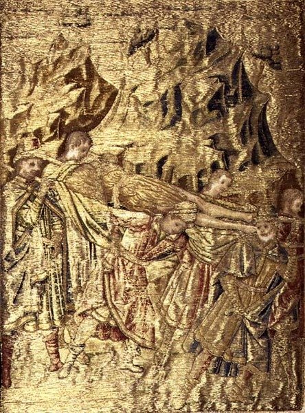 Keresztelő Szent János testének szállítása, a szent életéből vett jeleneteket ábrázoló faliszőnyeg (textil) alkotó: Antonio Pollaiuolo