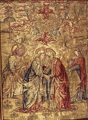 A Látogatás, Keresztelő János Szent életének jeleneteit ábrázoló kárpit (textil) alkotó: Antonio Pollaiuolo