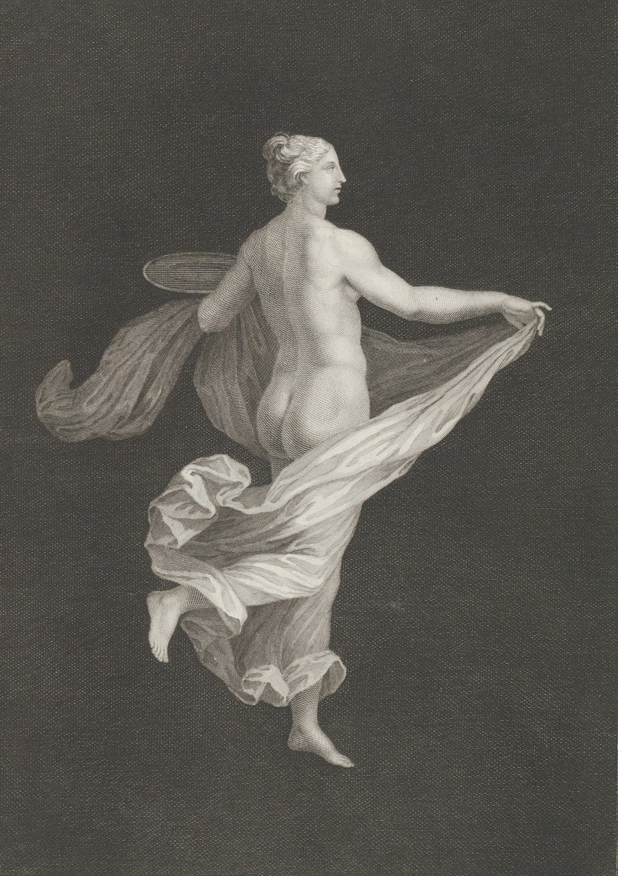 Egy részben meztelen bacchante hátulról, jobbra néz, kezében egy ovális d..., kb. 1795-kb. 1820. alkotó: Antonio Ricciani