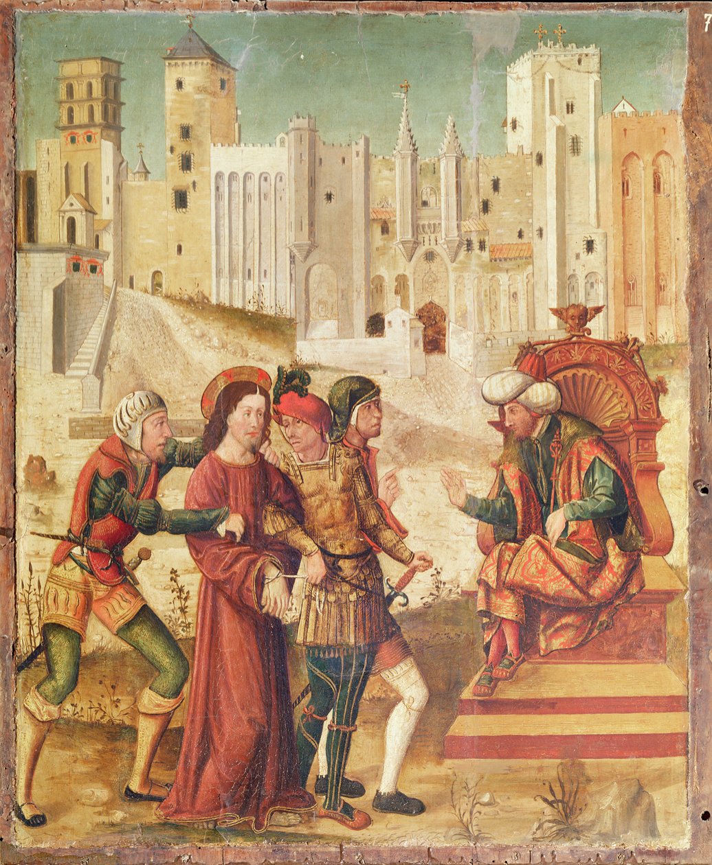 Krisztus Heródes előtt, bal oldali panel a Passió Retable-ból, 1517-20 (tempera a panelen) alkotó: Antonio Ronzen