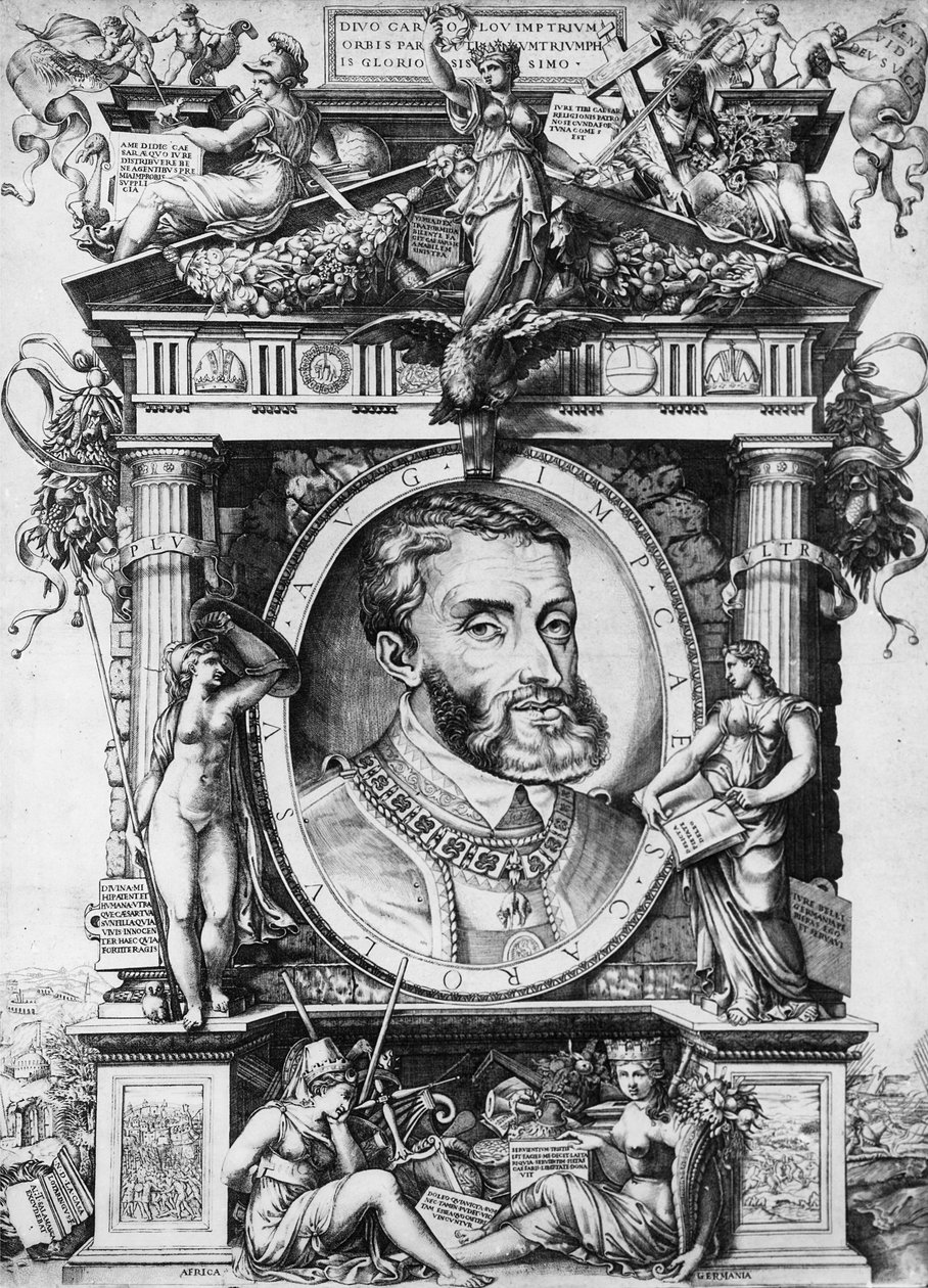 V. Károly (1500-68), római római császár portréja (metszet) (bw fotó) alkotó: Antonio Salamanca