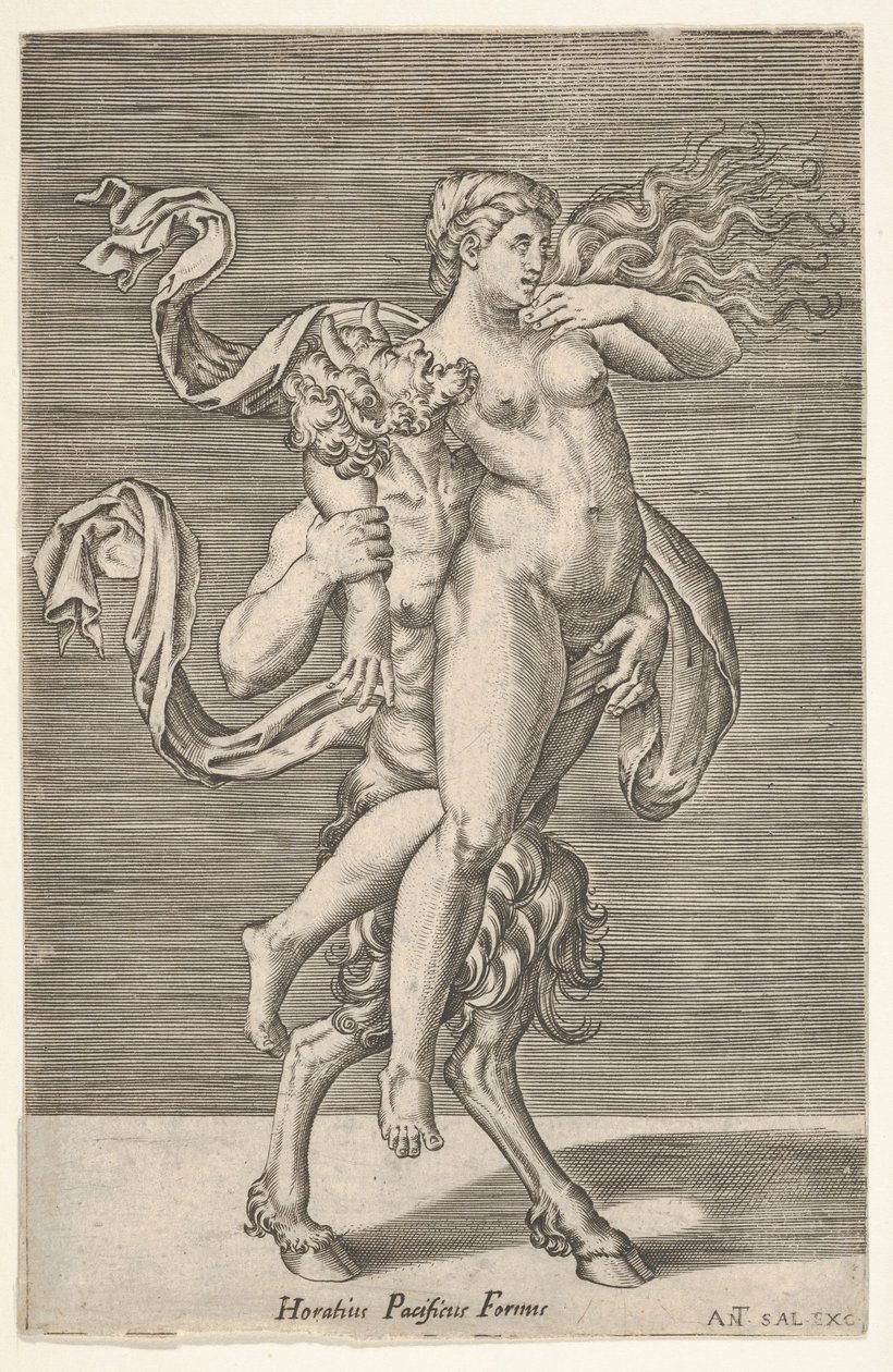 Nimfát hordozó szatír, akinek jobb karja a szatír nyaka köré van fonva, egy ..., kb. 1505-62. alkotó: Antonio Salamanca