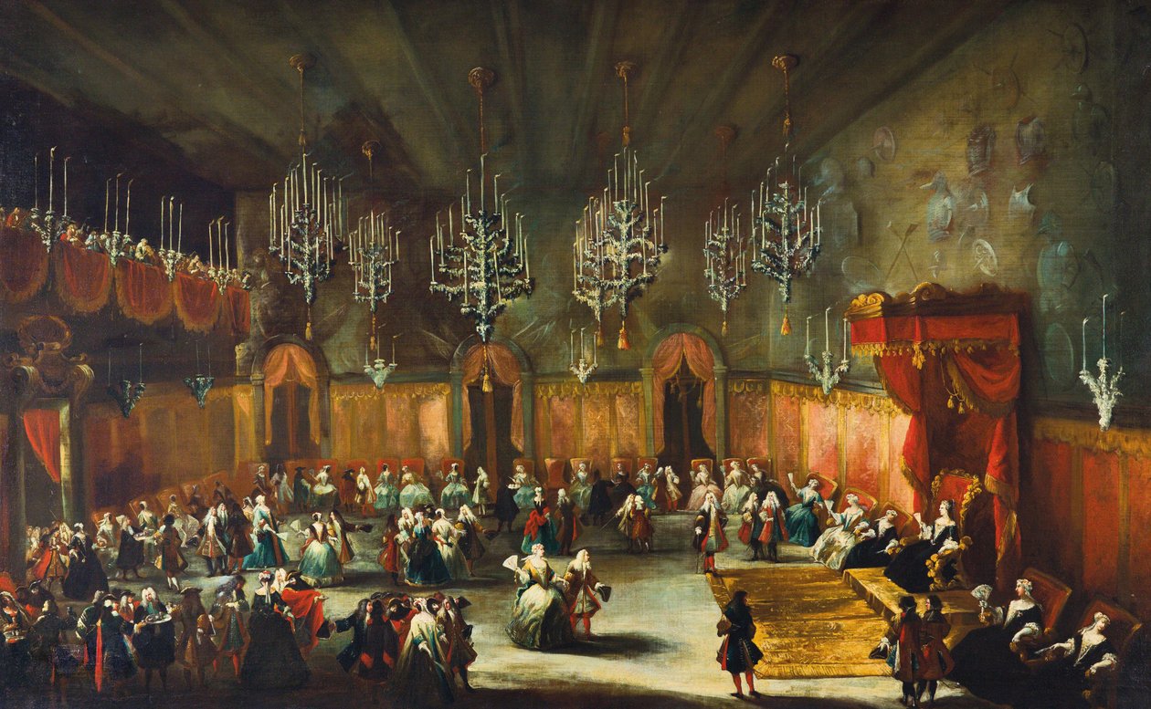 Bál Anna Maria Luisa de Medici, pfalzi választófejedelemnő tiszteletére, kb. 1718-1719. alkotó: Antonio Stom