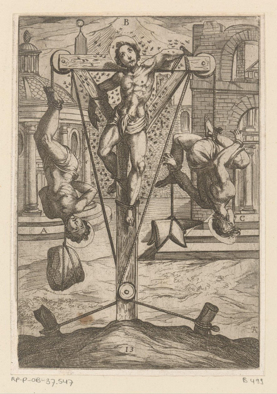 Rovarok kitettsége és akasztásai Keresztény mártírok által elszenvedett kínzások (sorozat címe) Varia tormentorum et supplicioru crudelium (...) (sorozat címe) alkotó: Antonio Tempesta
