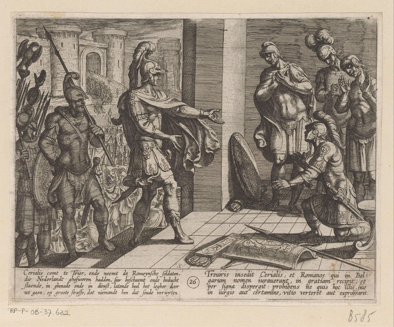 Cerialis megbocsát a római katonáknak, akik segítették Julius Civilist Bataviai háborúk a rómaiak ellen (sorozat címe) Batavorum cum Romanis Bellum (sorozat címe) alkotó: Antonio Tempesta