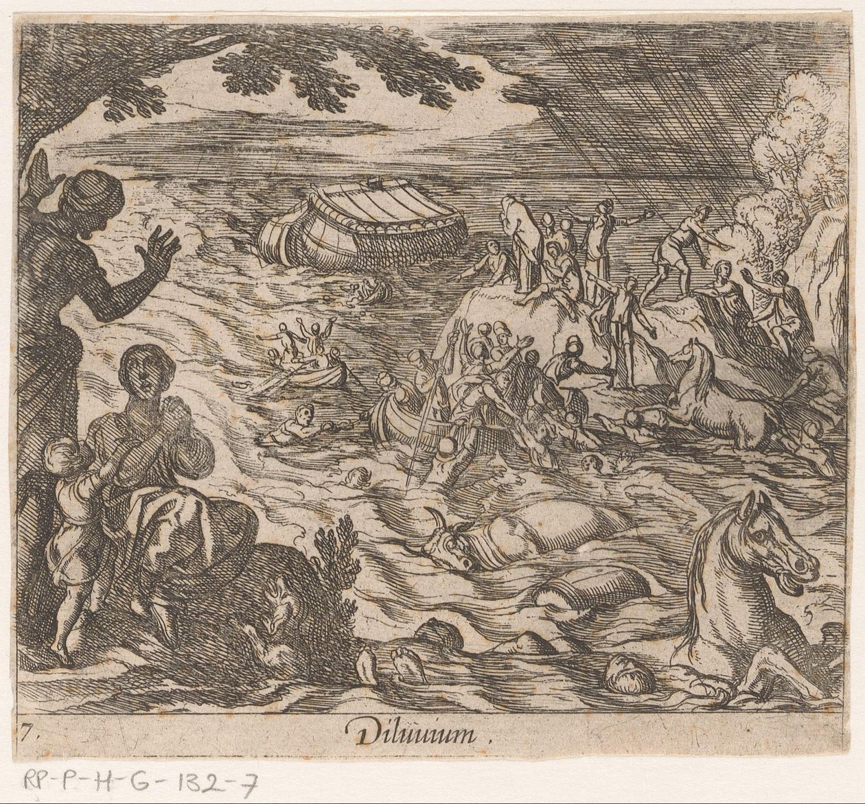 De Zondvloed Deluvium (cím az objektumon) Metamorphoseon sive transformationum (sorozat címe) Metamorfosen van Ovidius (sorozat címe) alkotó: Antonio Tempesta