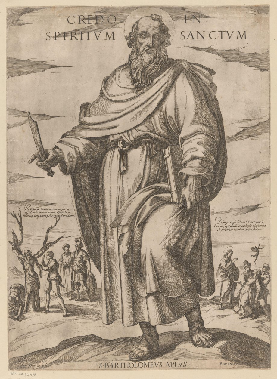 Szent Bertalanról Hiszek a Szentlélekben (cím a tárgyon) Krisztus, Mária en de apostle (sorozat címe) alkotó: Antonio Tempesta