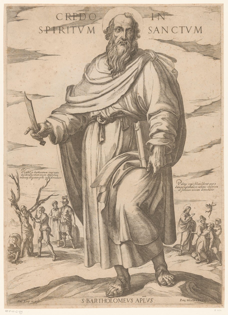 Szent Bertalanról Hiszek a Szentlélekben (cím a tárgyon) Krisztus, Mária en de apostle (sorozat címe) alkotó: Antonio Tempesta