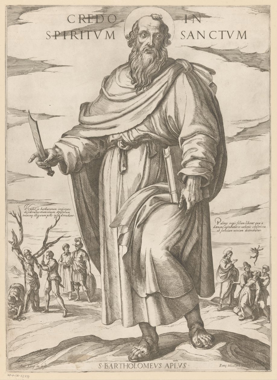 Szent Bertalanról Hiszek a Szentlélekben (cím a tárgyon) Krisztus, Mária en de apostle (sorozat címe) alkotó: Antonio Tempesta