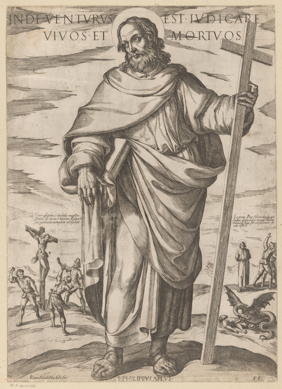 Szent Fülöpről Onnan jön, hogy ítélkezzen élők és holtak felett (cím a tárgyon) Krisztus, Mária en de apostle (sorozat címe) alkotó: Antonio Tempesta