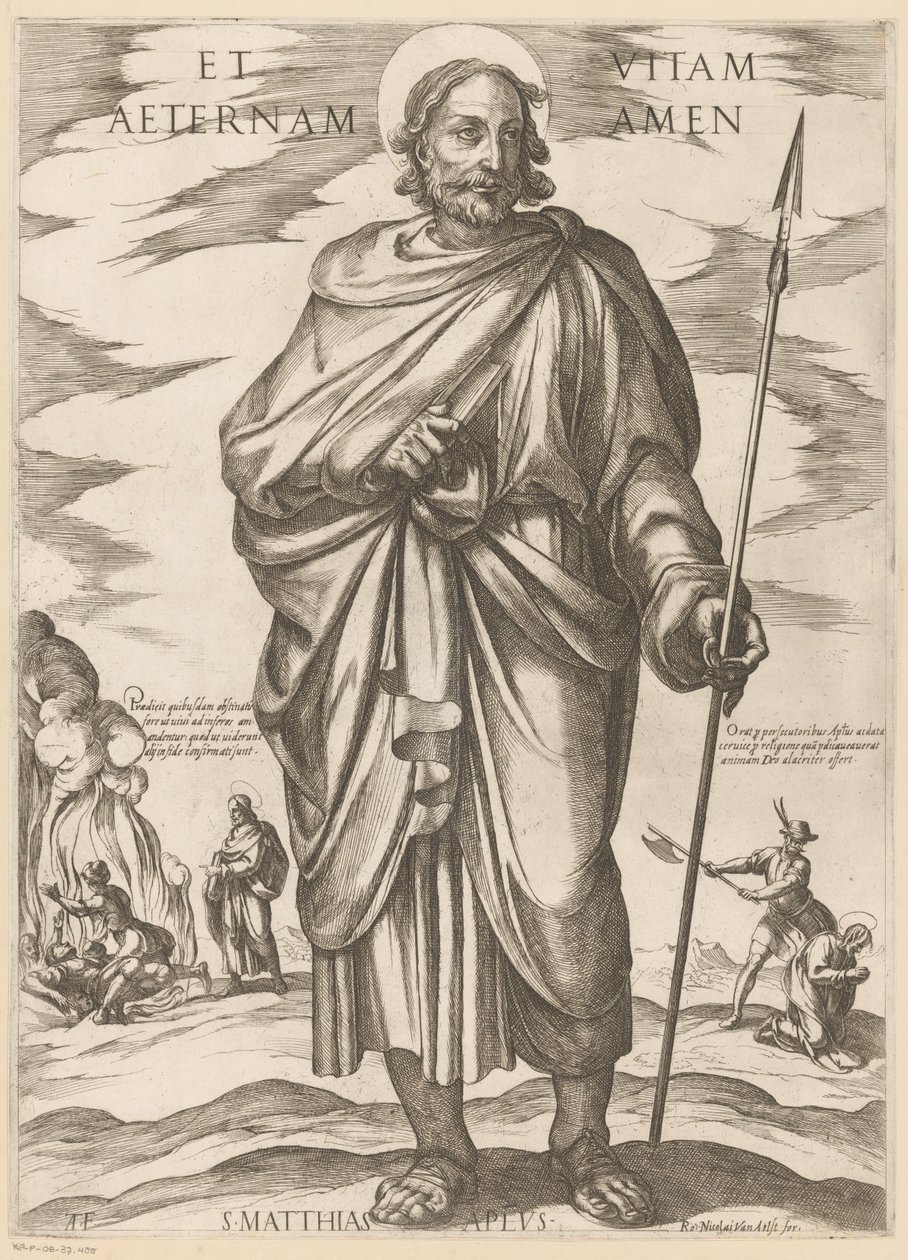 Szent Mátyásról És az örök élet ámen (cím a tárgyon) Krisztus, Mária en de apostle (sorozat címe) alkotó: Antonio Tempesta