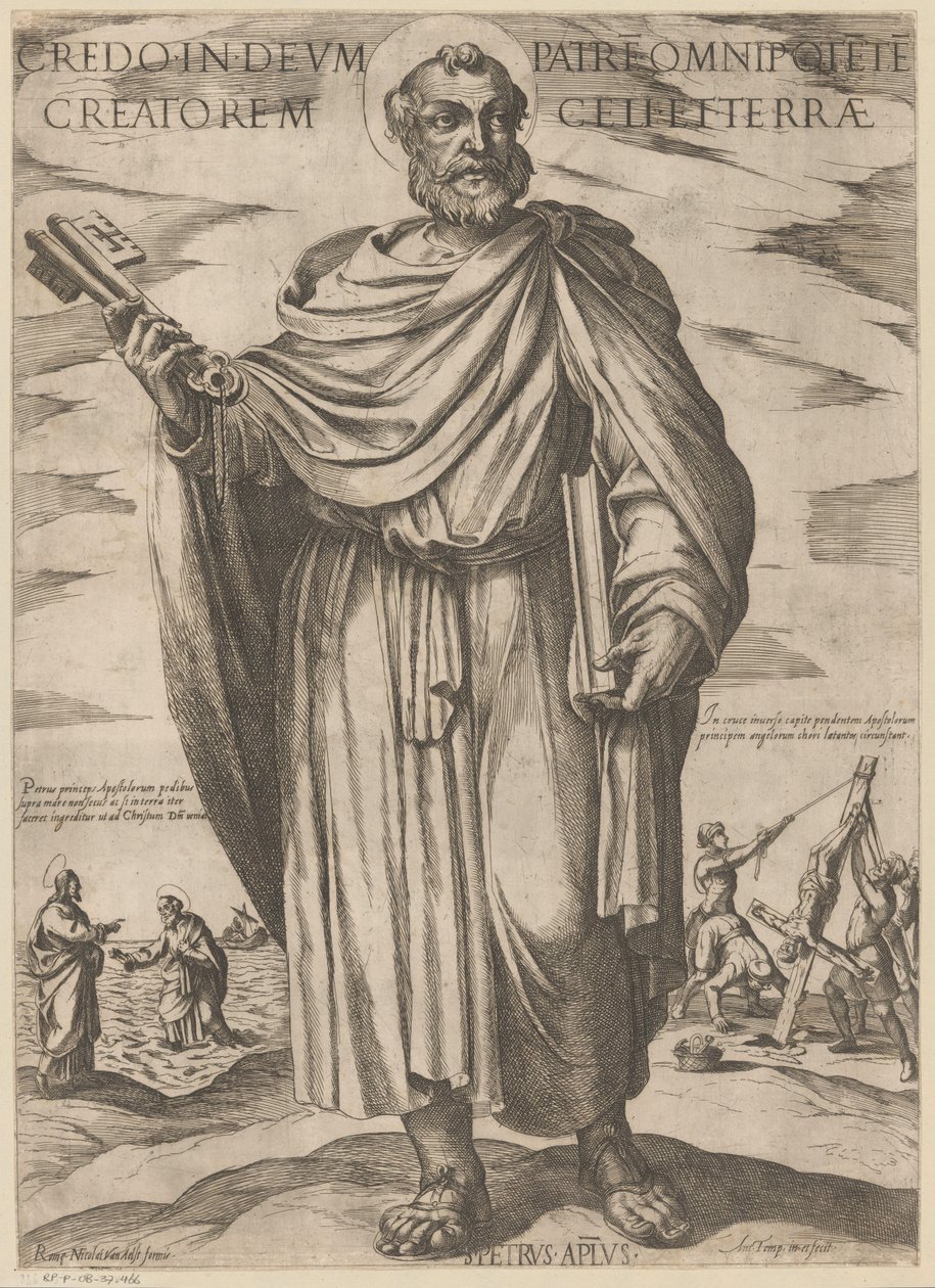Szent Péteré Hiszek Istenben, a menny és föld mindenható teremtőjében (cím a tárgyon) Krisztus, Mária en de apostle (sorozat címe) alkotó: Antonio Tempesta
