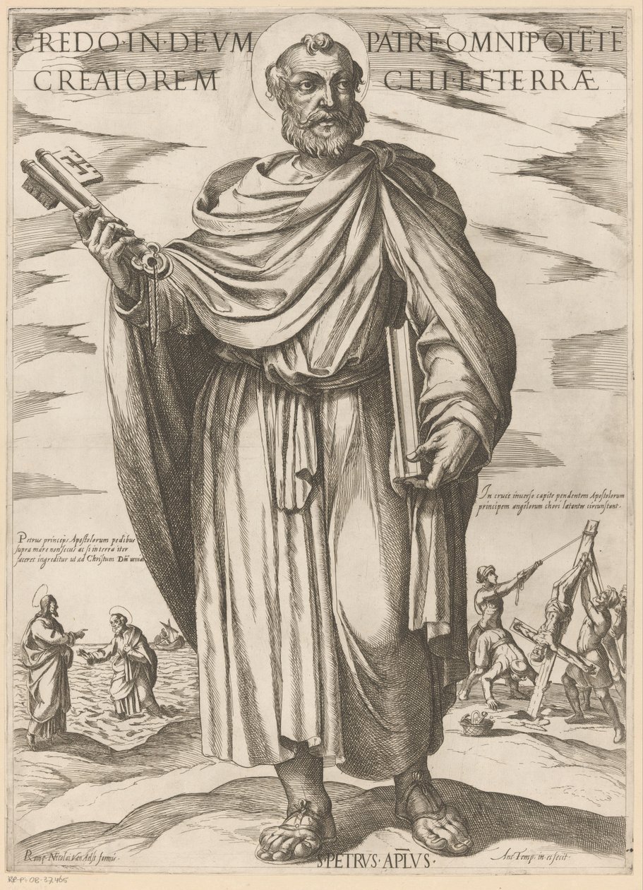 Szent Péteré Hiszek Istenben, a menny és föld mindenható teremtőjében (cím a tárgyon) Krisztus, Mária en de apostle (sorozat címe) alkotó: Antonio Tempesta
