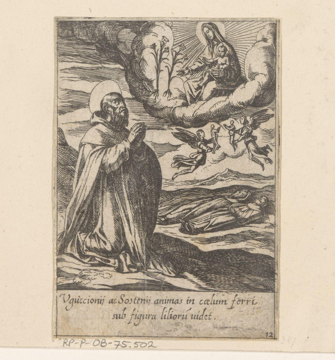 De heilige Philippus bidt voor de zielen van twee broeders Het Leven van Philippus Benitius (sorozat címe) B. Philippi Benicius Florent élete. rend. B. Szűz Mária szolgája (sorozat címe) alkotó: Antonio Tempesta