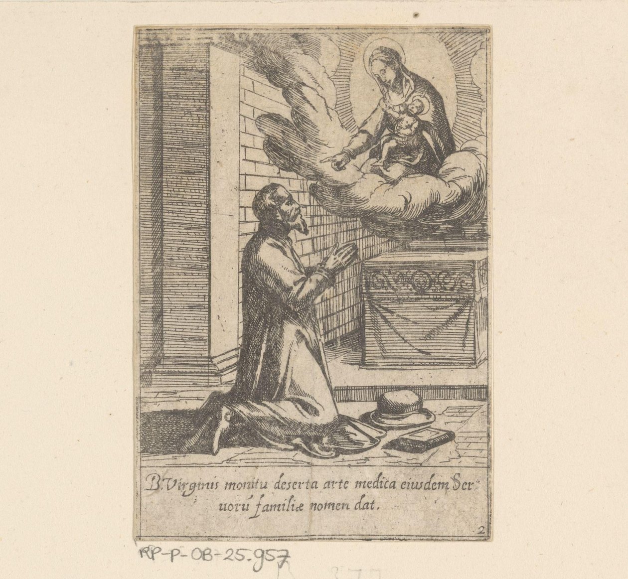 De heilige Philippus plaast zich onder de hoede van Maagd Maria Het Leven van Philippus Benitius (sorozat címe) B. Philippi Benicius Florent élete. rend. B. Szűz Mária szolgája (sorozat címe) alkotó: Antonio Tempesta