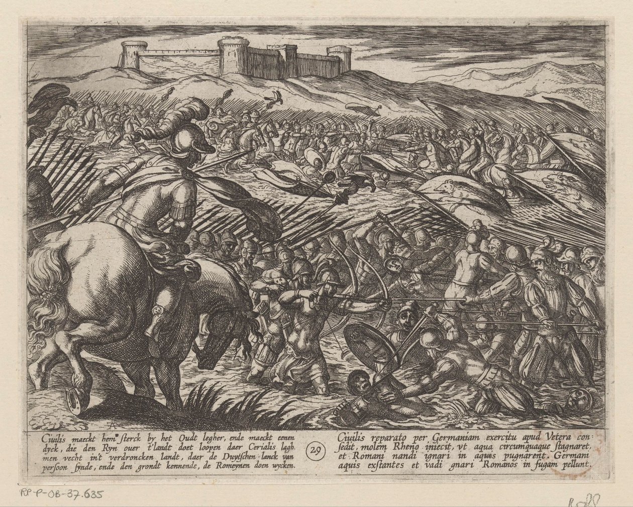 Julius Civilis töltésekkel árasztja el az országot Bataviai háborúk a rómaiak ellen (sorozat címe) Batavorum cum Romanis Bellum (sorozat címe) alkotó: Antonio Tempesta