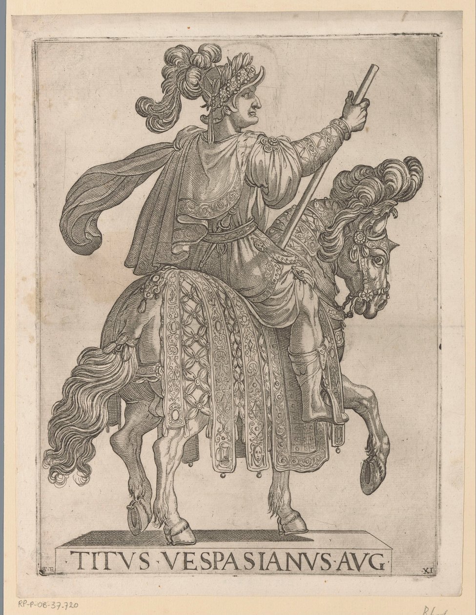Titus császár lóháton Az első tizenkét római császár lóháton (sorozat címe) XII Caesares in Equestri (sorozat címe) alkotó: Antonio Tempesta