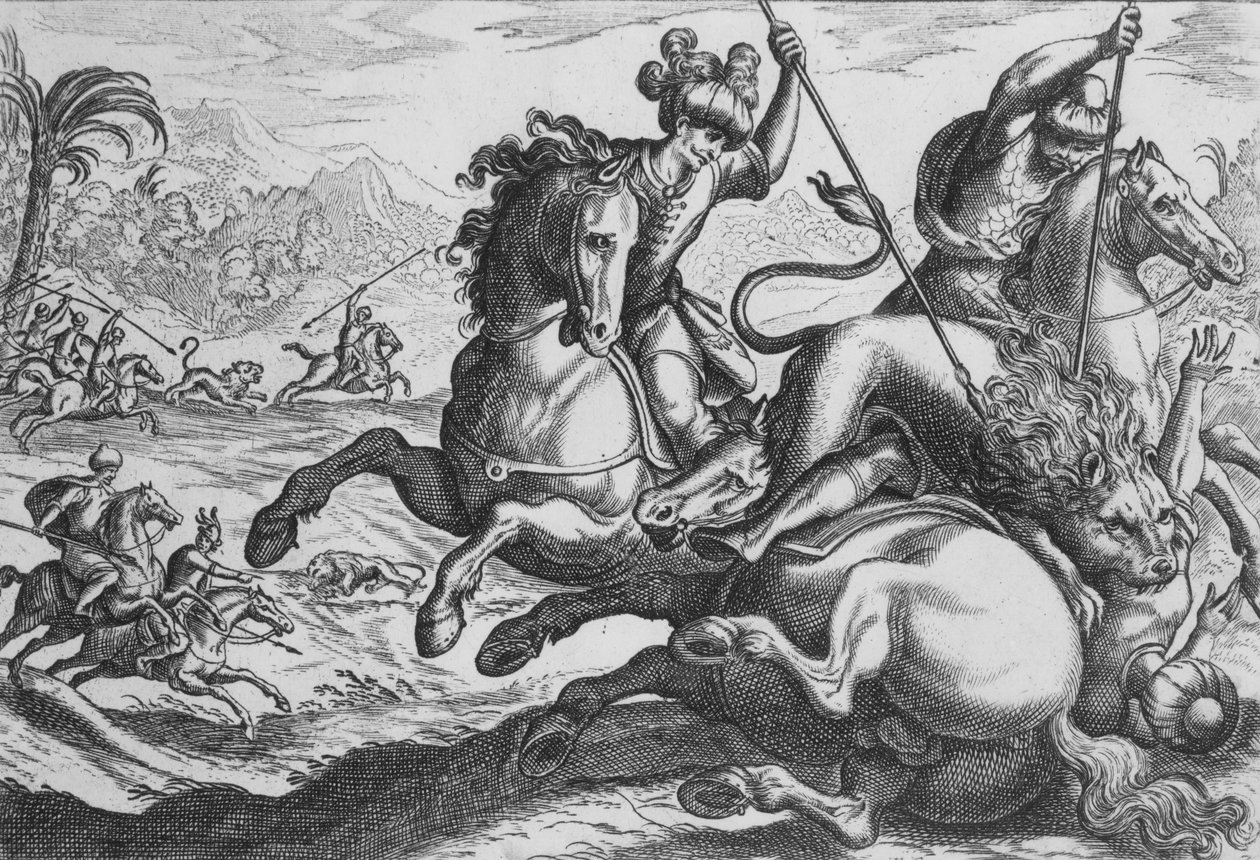 Oroszlánvadászat, a „Vadászat IV. jeleneteiből”, 16. század vége, 16. század vége. alkotó: Antonio Tempesta