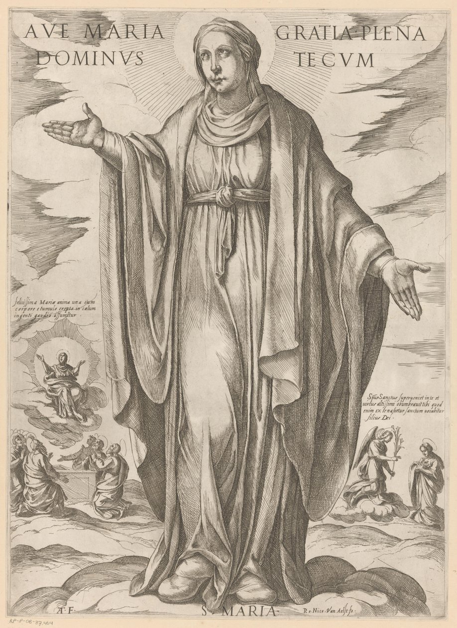 Maria Üdvözlégy Mária, kegyelemmel teljes, Uram veled (cím a tárgyon) Krisztus, Mária en de apostle (sorozat címe) alkotó: Antonio Tempesta