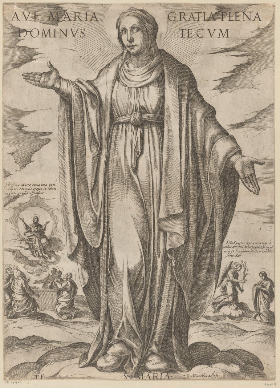 Maria Üdvözlégy Mária, kegyelemmel teljes, Uram veled (cím a tárgyon) Krisztus, Mária en de apostle (sorozat címe) alkotó: Antonio Tempesta