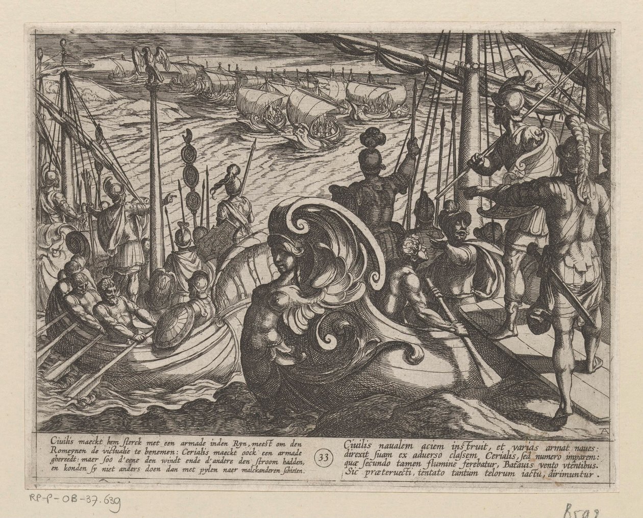 Holland és római hajók a Rajnán Bataviai háborúk a rómaiak ellen (sorozat címe) Batavorum cum Romanis Bellum (sorozat címe) alkotó: Antonio Tempesta