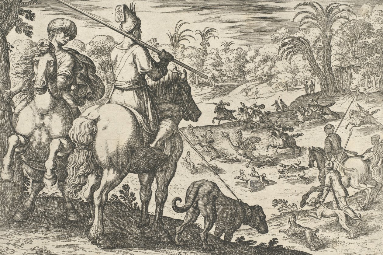Struccvadászat, a „Vadászati jelenetek VI” című filmből, 1609. alkotó: Antonio Tempesta