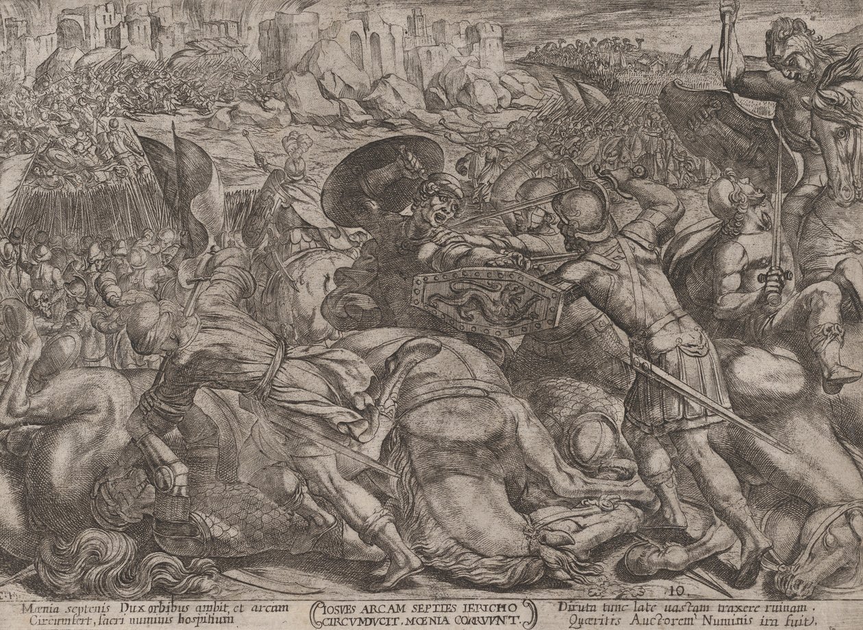 10. tábla: Jerikó bukása, „Az Ószövetség csatái” c. 1..., kb. 1590-kb. 1610. alkotó: Antonio Tempesta