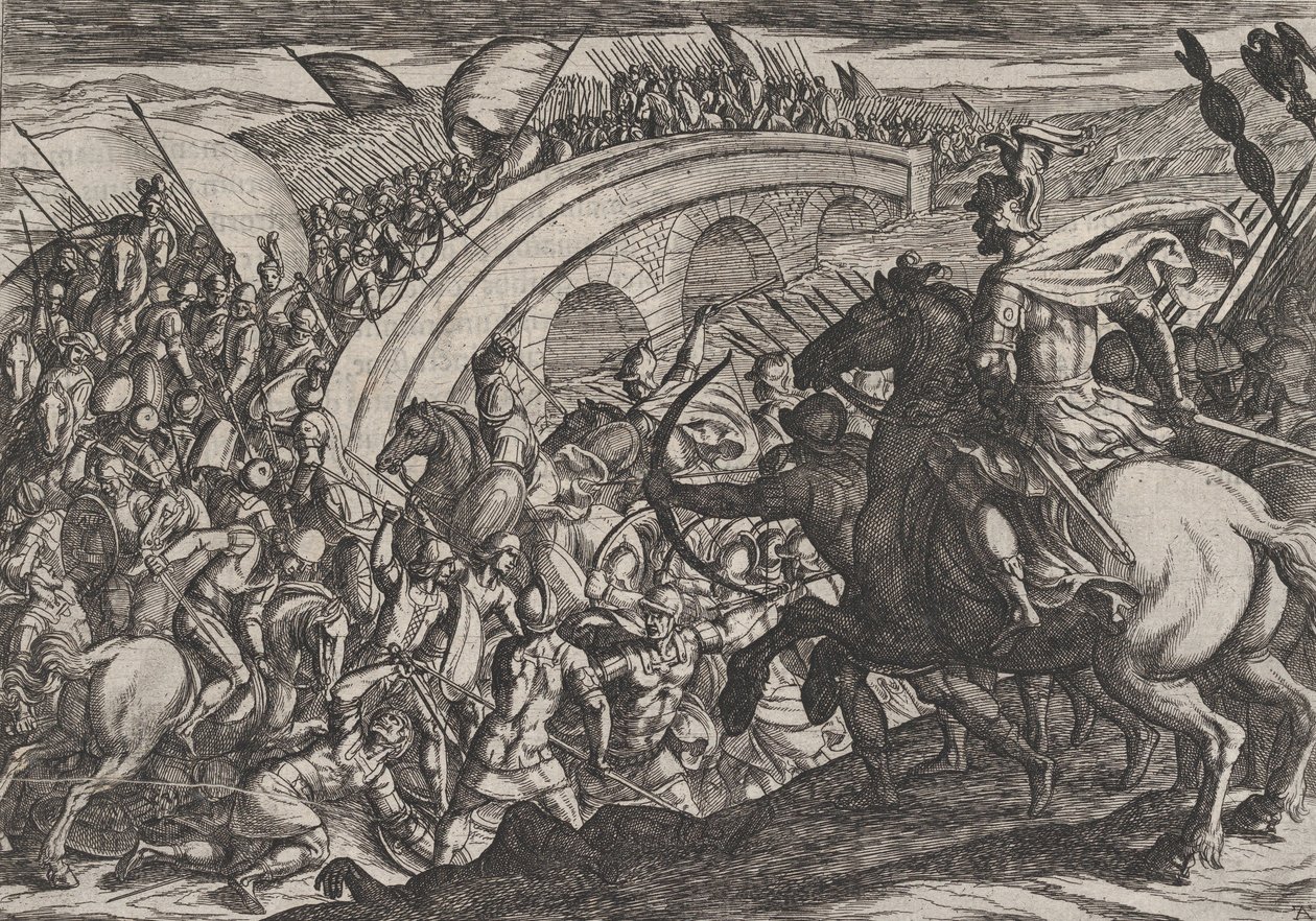 11. tábla: Civilis csapatai átkelve a Maas folyón, A rómaiak háborúja a ... ellen, 1611-ből. alkotó: Antonio Tempesta