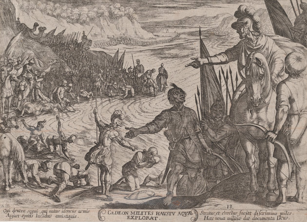 13. tábla: Gideon a katonáit választva, az Ószövetség csatáiból..., kb. 1590-kb. 1610. alkotó: Antonio Tempesta