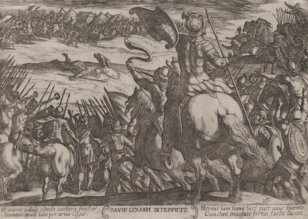 16. tábla: David megöli Góliátot, az Ószövetség csatáiból, kb...., kb. 1590-kb. 1610. alkotó: Antonio Tempesta