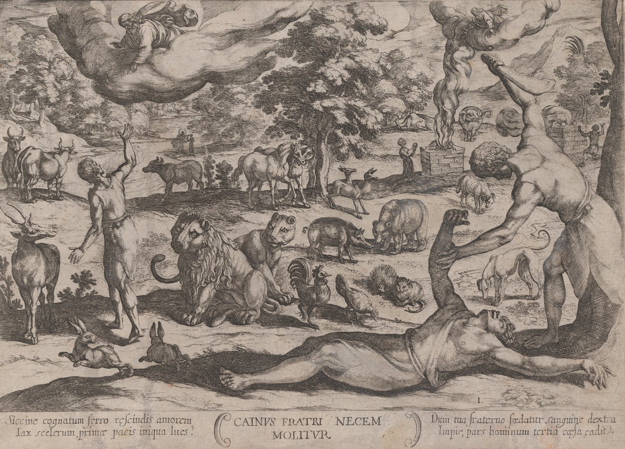 1. tábla: Cain Killing Abel, az Ószövetség csatáiból, kb. 1590..., kb. 1590-kb. 1610. alkotó: Antonio Tempesta