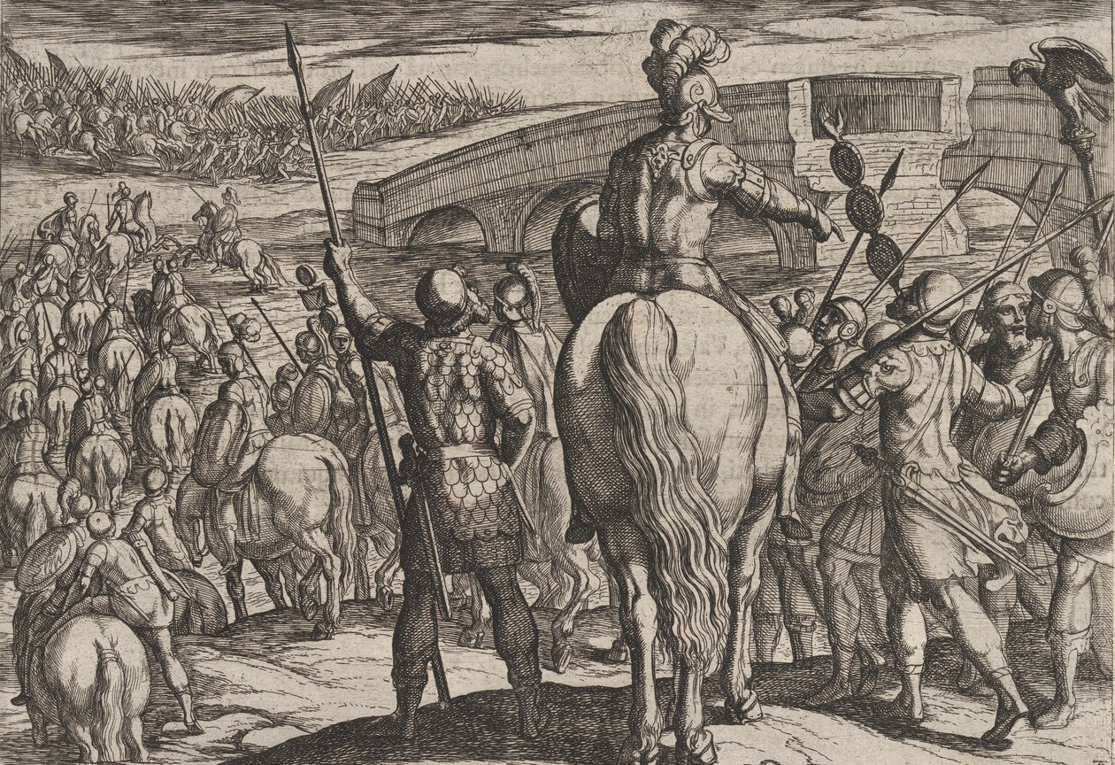 24. tábla: A visszafordult új római csapatok előretolt gárdája, A római háború... című filmből, 1611. alkotó: Antonio Tempesta