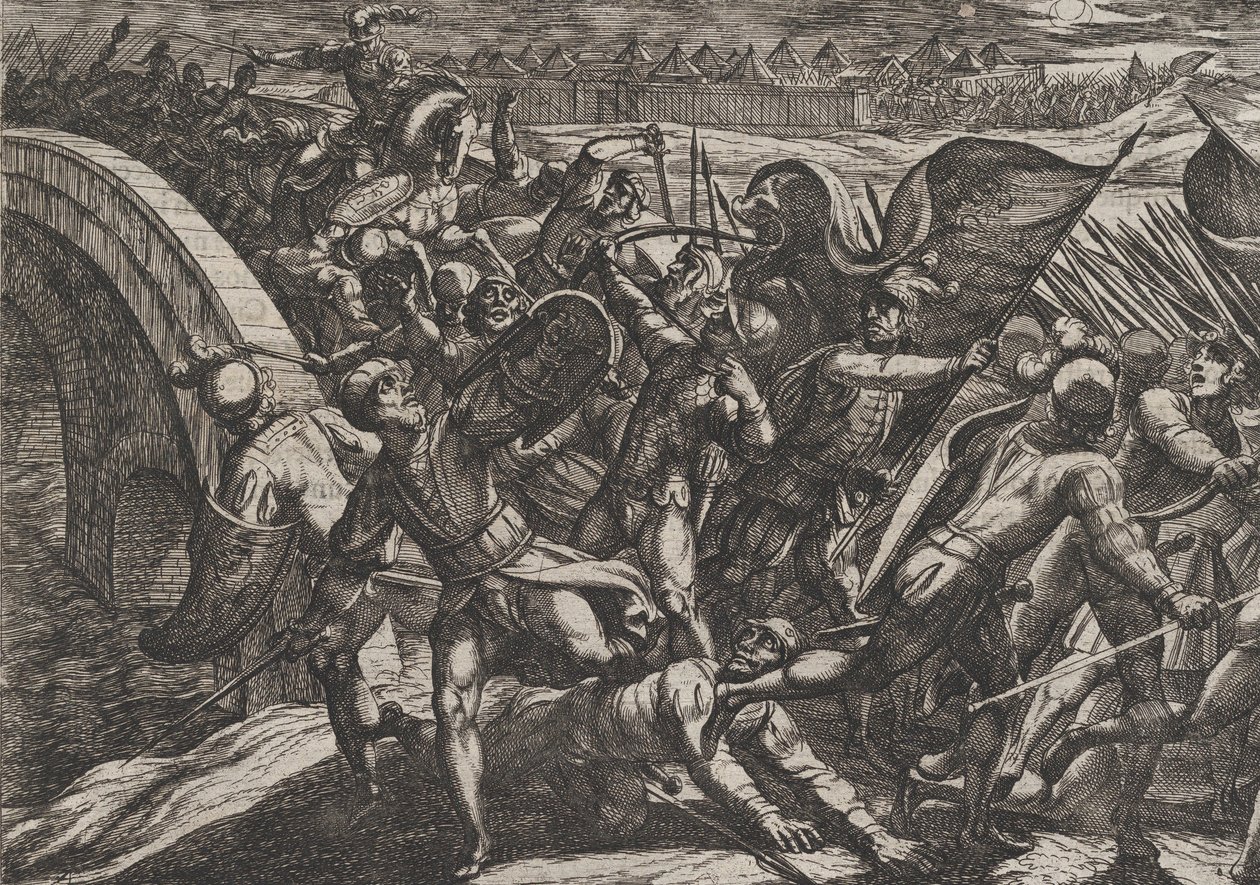 27. tábla: A hollandok a Mosel-parti római tábor meglepetésszerű támadása közben, a The Wa...-ból, 1611. alkotó: Antonio Tempesta
