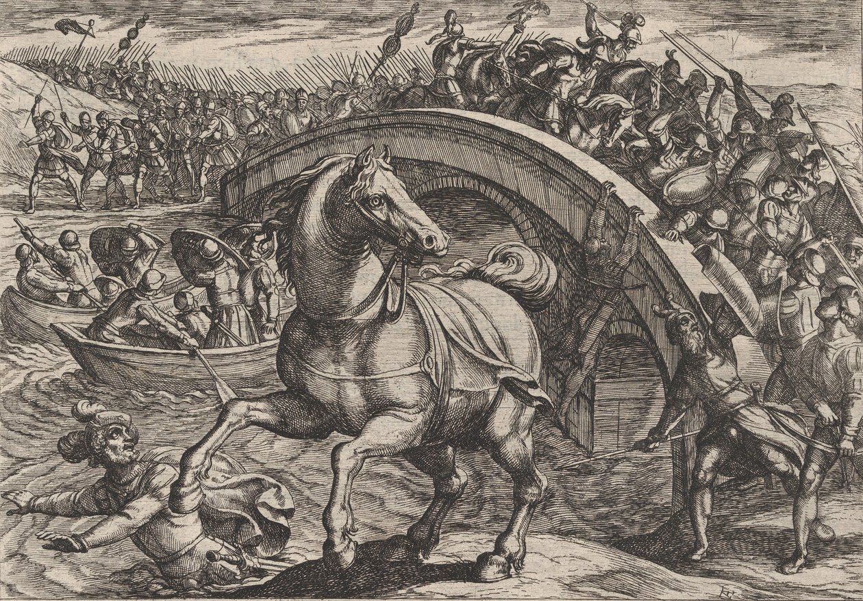 31. tábla: A civilis leszállni kényszerült, és átúszni a folyón, A rómaiak háborújából..., 1611. alkotó: Antonio Tempesta