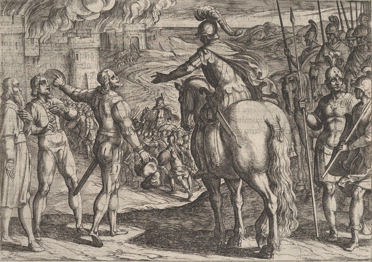 34. tábla: A rómaiak felgyújtják a holland vidéket, A rómaiak háborúja a... című filmből, 1611. alkotó: Antonio Tempesta