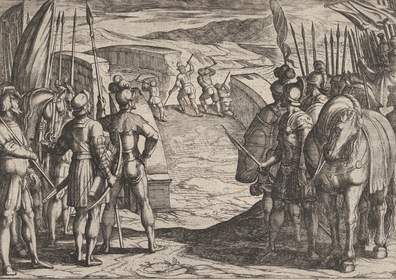 35. tábla: A bataviak megijednek és béketárgyalásokat kezdenek, A rómaiak háborúja Ag..., 1611-ből. alkotó: Antonio Tempesta