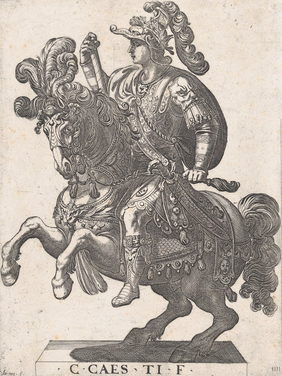 4. tábla: Gaius császár lóháton, az „Első tizenkét római császár”-ból, 1596. alkotó: Antonio Tempesta