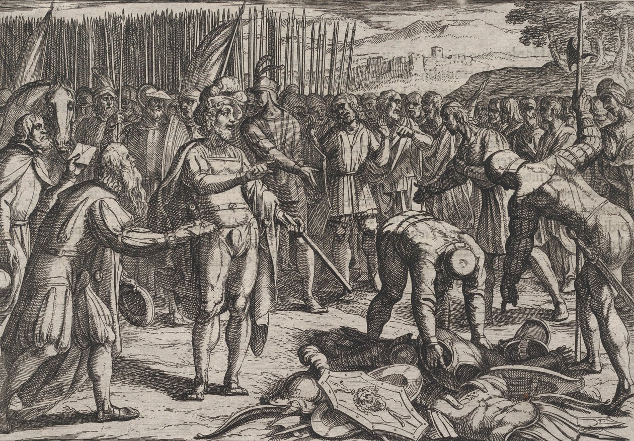 7. tábla: Német követek látogatják Civilis, A rómaiak háborúja a Batavians ellen, 1611. alkotó: Antonio Tempesta