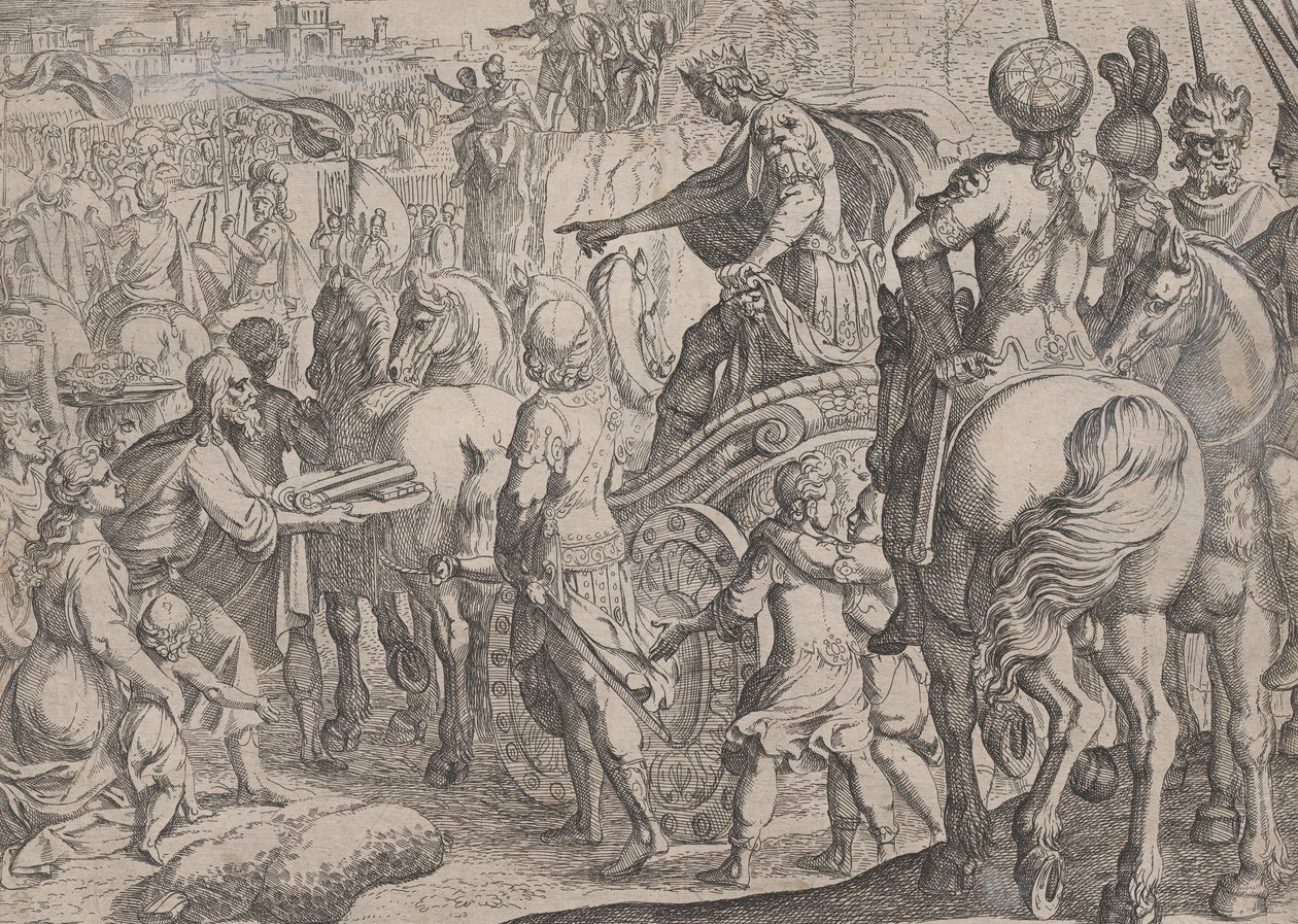 9. tábla: Sándor diadalmas belépése Babilonba, Nagy Sándor tetteiből, ..., 1608. alkotó: Antonio Tempesta