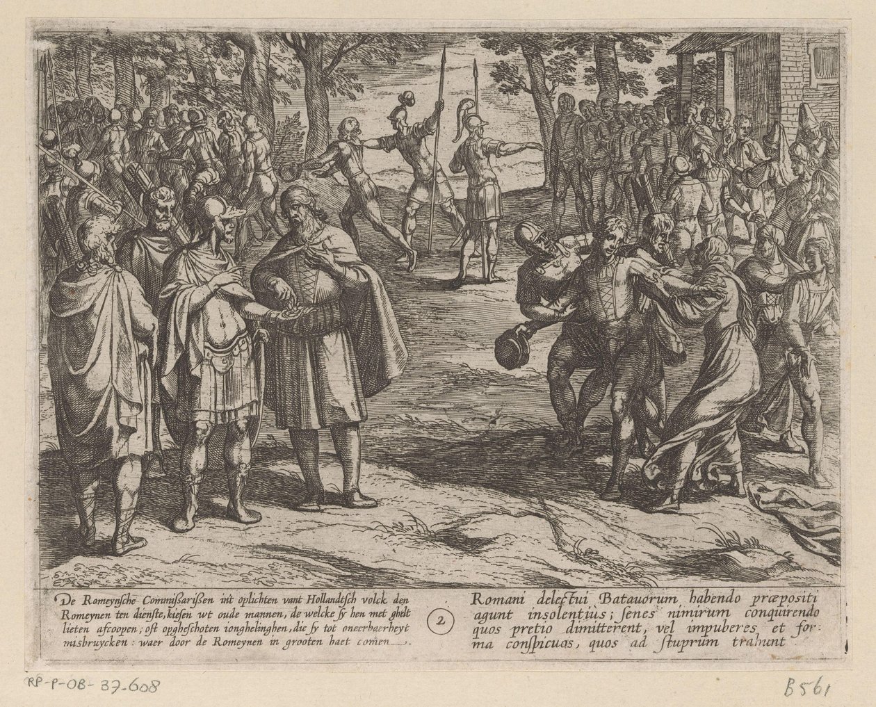 A rómaiak megvásárolják a fiatal holland férfiakat a holland vénektől Bataviai háborúk a rómaiak ellen (sorozat címe) Batavorum cum Romanis Bellum (sorozat címe) alkotó: Antonio Tempesta