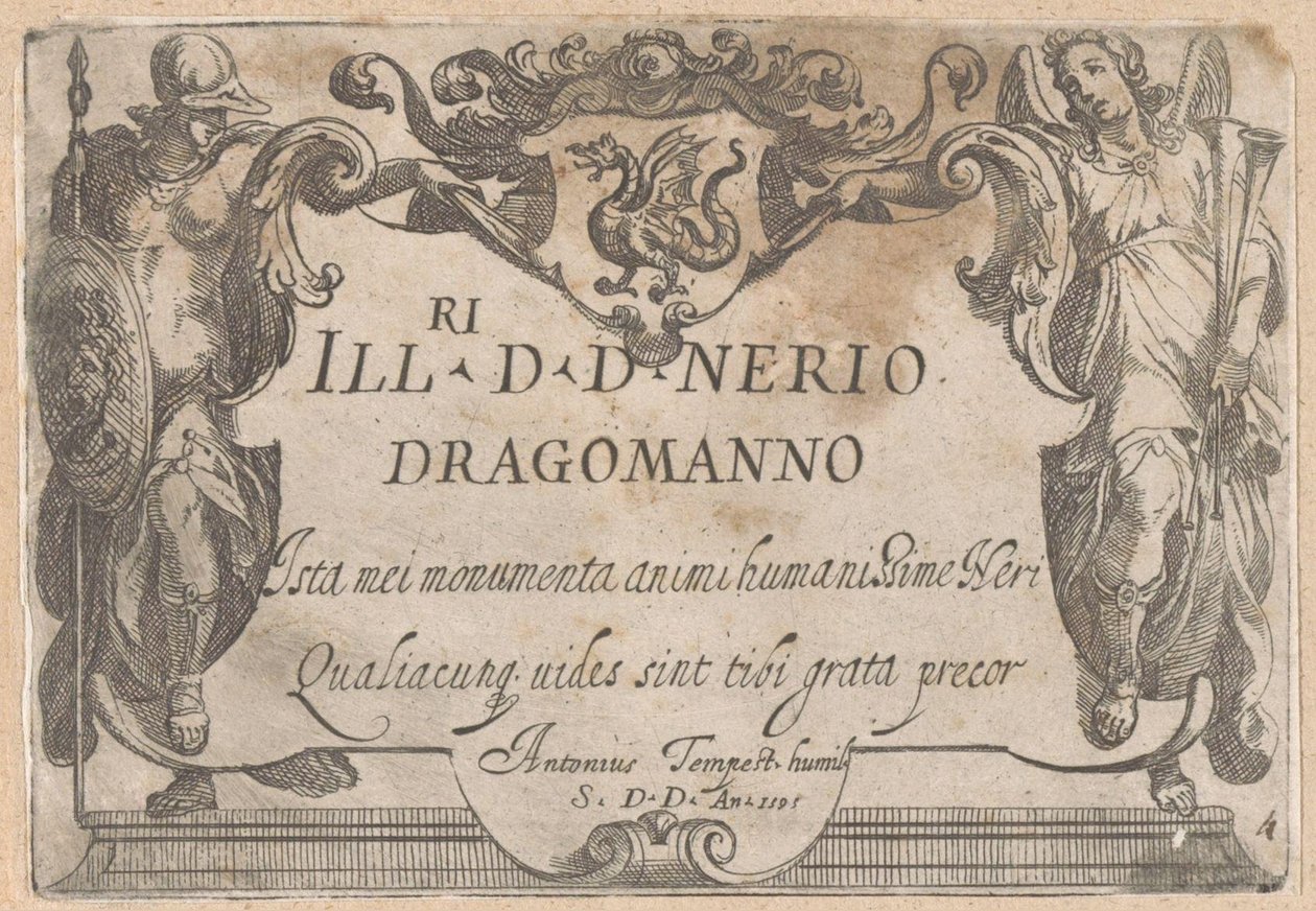 Címnyomat, dedikált kartonozással, mellette Minerva és Faam Vadászjelenetek (1. rész) (sorozat címe) alkotó: Antonio Tempesta