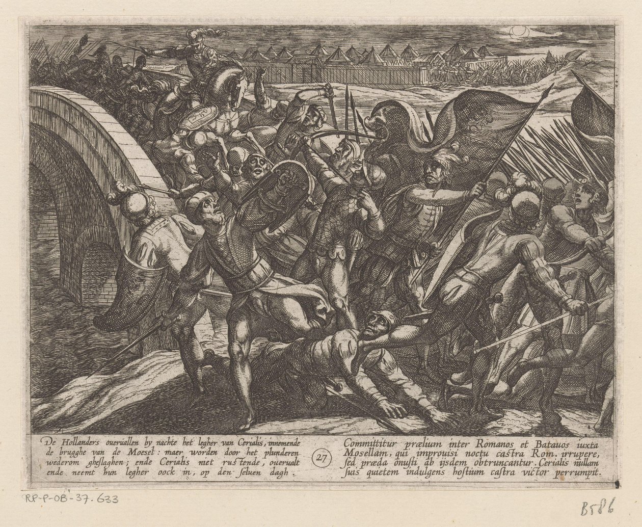 Meglepetés támadás a Mosel-menti római tábor ellen Bataviai háborúk a rómaiak ellen (sorozat címe) Batavorum cum Romanis Bellum (sorozat címe) alkotó: Antonio Tempesta