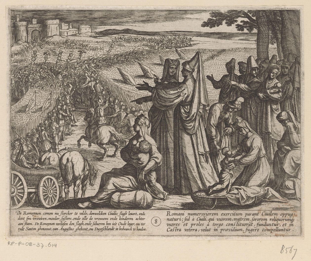 Nők és gyerekek nézik, ahogy Julius Civilis legyőzi a rómaiakat Bataviai háborúk a rómaiak ellen (sorozat címe) Batavorum cum Romanis Bellum (sorozat címe) alkotó: Antonio Tempesta
