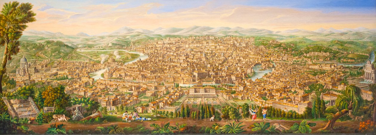 Panorámás kilátás Rómára a Janiculum-hegyről alkotó: Antonio Testa