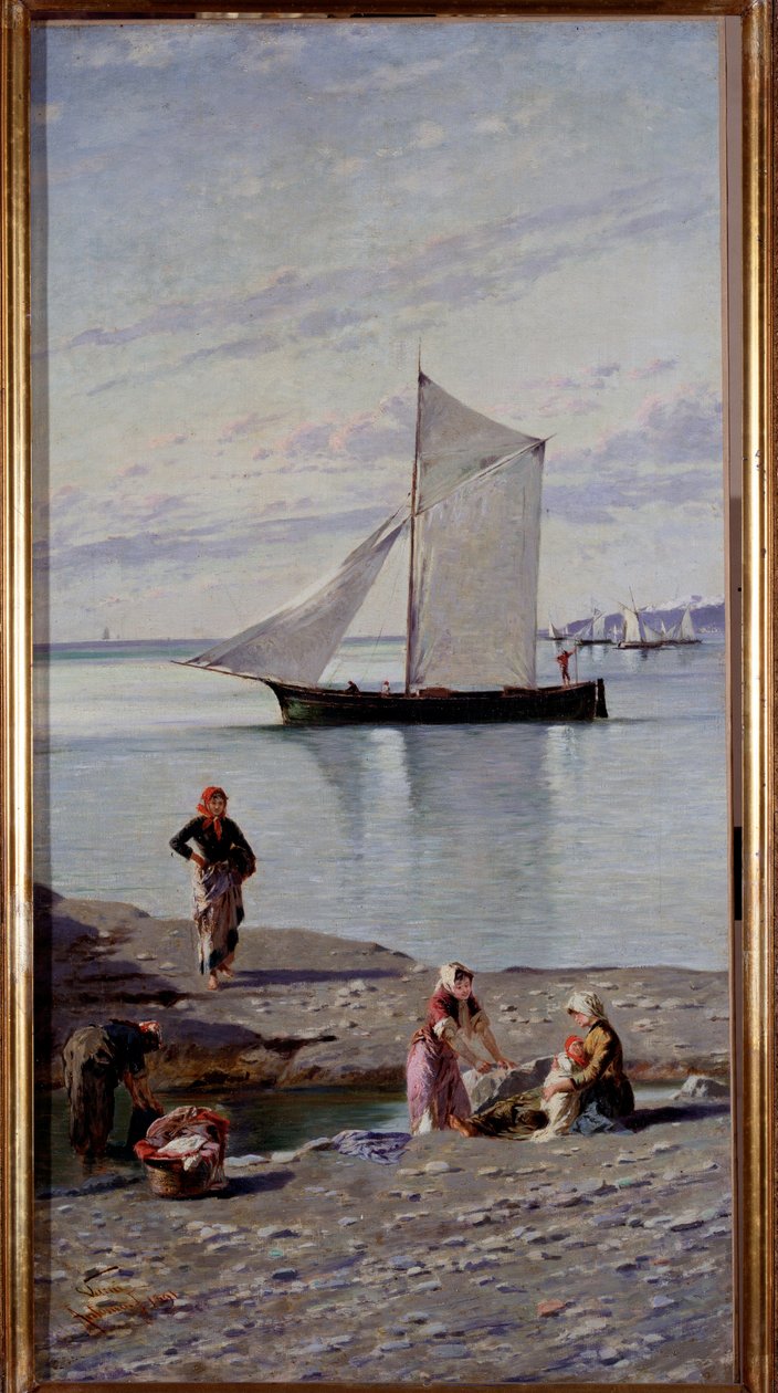 Lavandieres a Bisagno folyó partján Genes közelében, Olaszország Antonio Varni (1841-1908) festménye 1891 Genes, Galleria d