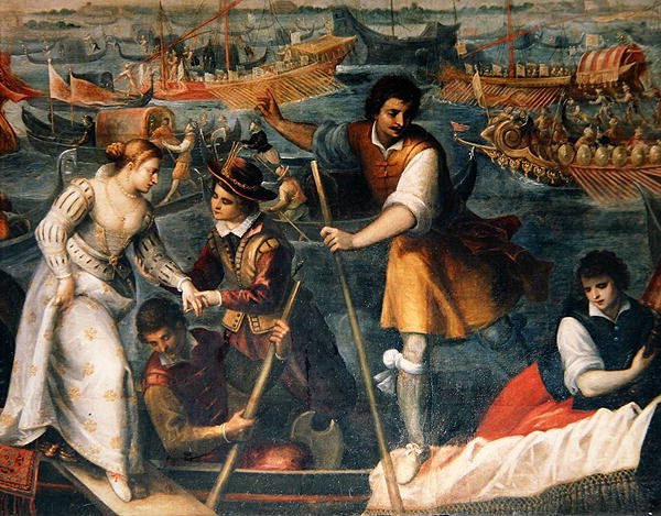 Catarino Cornaro kiszállása Velencében 1489-ben alkotó: Antonio Vassilacchi