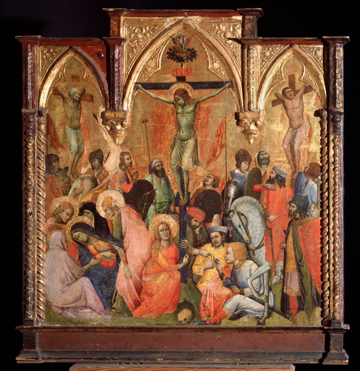 Keresztre feszítés, a két tolvajt Jézus Krisztussal együtt keresztre feszítették (tempera és arany a panelen alkotó: Antonio Veneziano