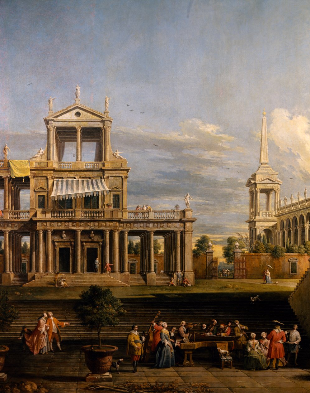 Koncert a villában, Antonio Visentini (1688-1782), zongora és hegedű, olaj, vászon, 207x320, Olaszország alkotó: Antonio Visentini