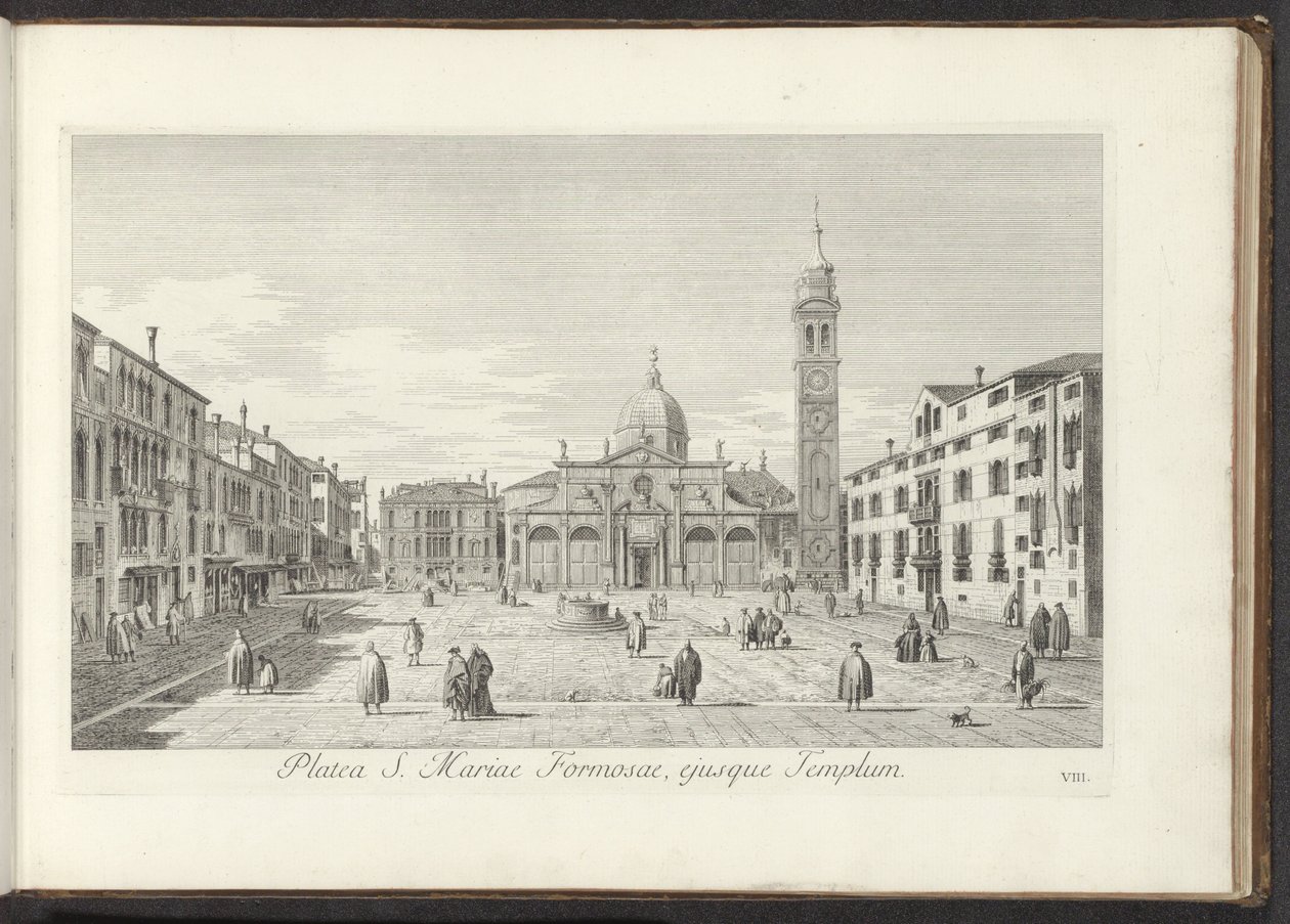 Gezicht op Campo Santa Maria Formosa te Venetië Formosa Szent Mária tér és temploma (cím a tárgyon) Gezichten op bugemenen en pleinen in Venetië (sorozat címe) Velence városának leghíresebb kilátása az Antonius-csatorna 38. légi domborművéről alkotó: Antonio Visentini