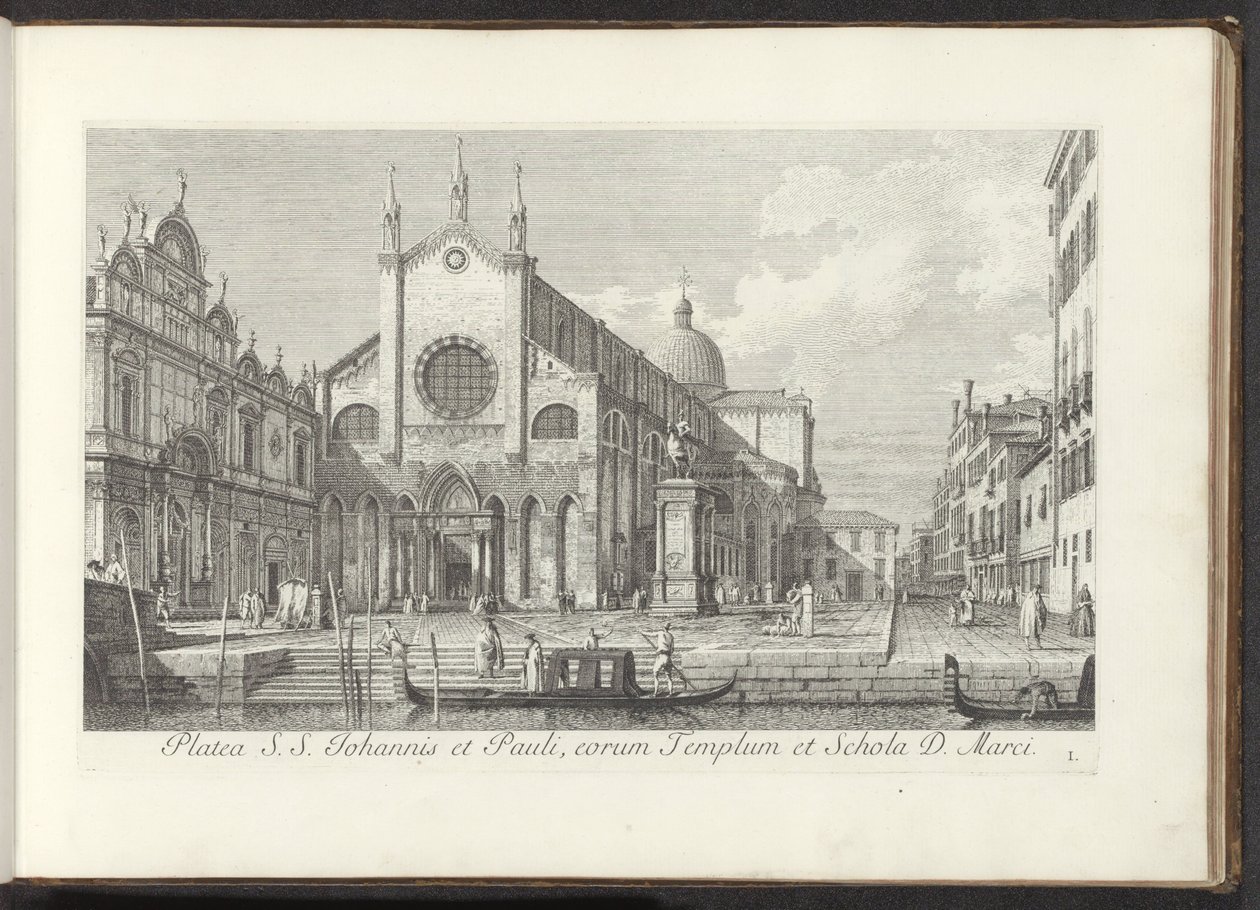 Kilátás a velencei Santi Giovanni e Paolo templomra Platea S. S. Johannis et Pauli, eorum Templum et Schola D. Marci (cím a tárgyon) Kilátás a velencei épületekre és terekre (sorozat címe) Urbis Venetiarum prospectus celebriores, ex Antonii Can alkotó: Antonio Visentini